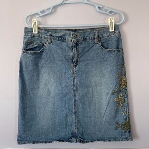 WOMENS EMBROIDERED HIGH RISE DENIM SKIRT